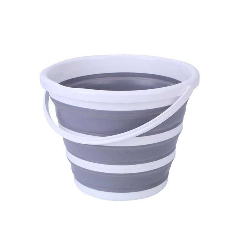 10 Litre Foldable Collapsible Bucket Silicone for Home/Hiking/Camping/Fishing - Grey/White Payday Deals