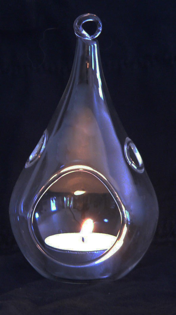 10 Pack of Hanging Clear Glass Tealight Candle Holder Tear Drop Pear Shape - 12cm High - Terrarium Plant Mini Garden Holder Decor Payday Deals