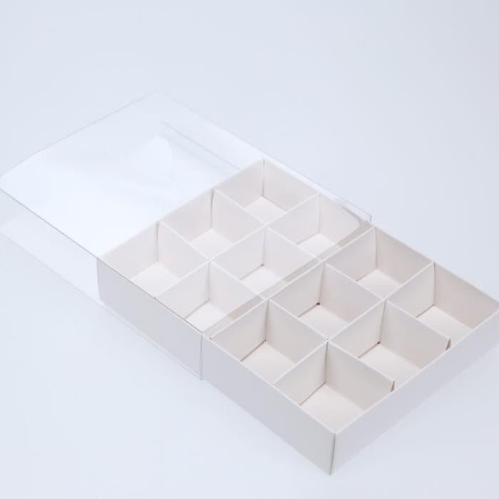 10 Pack of White Card Chocolate Sweet Soap Product Reatail Gift Box - 12 bay 4x4x3cm Compartments  - Clear Slide On Lid - 16x12x3cm Payday Deals