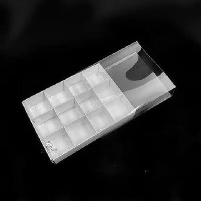 10 Pack of White Card Chocolate Sweet Soap Product Reatail Gift Box - 12 bay 4x4x3cm Compartments  - Clear Slide On Lid - 16x12x3cm Payday Deals