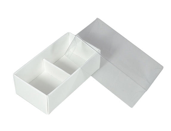 10 Pack of White Card Chocolate Sweet Soap Product Reatail Gift Box - 2 Bay Compartments - Clear Slide On Lid - 8x4x3cm Payday Deals