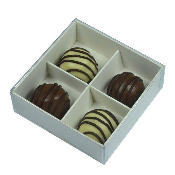 10 Pack of White Card Chocolate Sweet Soap Product Reatail Gift Box - 4 Bay Compartments - Clear Slide On Lid - 8x8x3cm Payday Deals