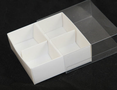 10 Pack of White Card Chocolate Sweet Soap Product Reatail Gift Box - 4 Bay Compartments - Clear Slide On Lid - 8x8x3cm Payday Deals