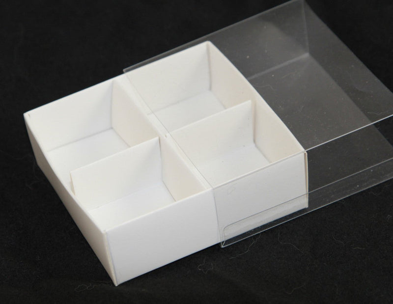 10 Pack of White Card Chocolate Sweet Soap Product Reatail Gift Box - 4 Bay Compartments - Clear Slide On Lid - 8x8x3cm Payday Deals