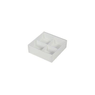 10 Pack of White Card Chocolate Sweet Soap Product Reatail Gift Box - 4 Bay Compartments - Clear Slide On Lid - 8x8x3cm Payday Deals