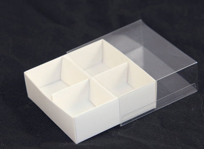 10 Pack of White Card Chocolate Sweet Soap Product Reatail Gift Box - 4 Bay Compartments - Clear Slide On Lid - 8x8x3cm Payday Deals