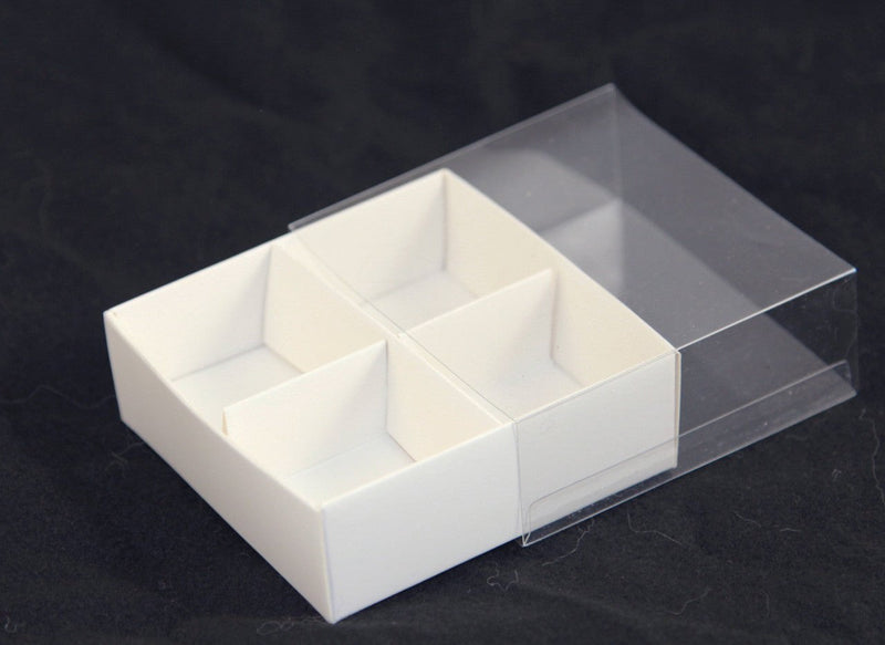 10 Pack of White Card Chocolate Sweet Soap Product Reatail Gift Box - 4 Bay Compartments - Clear Slide On Lid - 8x8x3cm Payday Deals