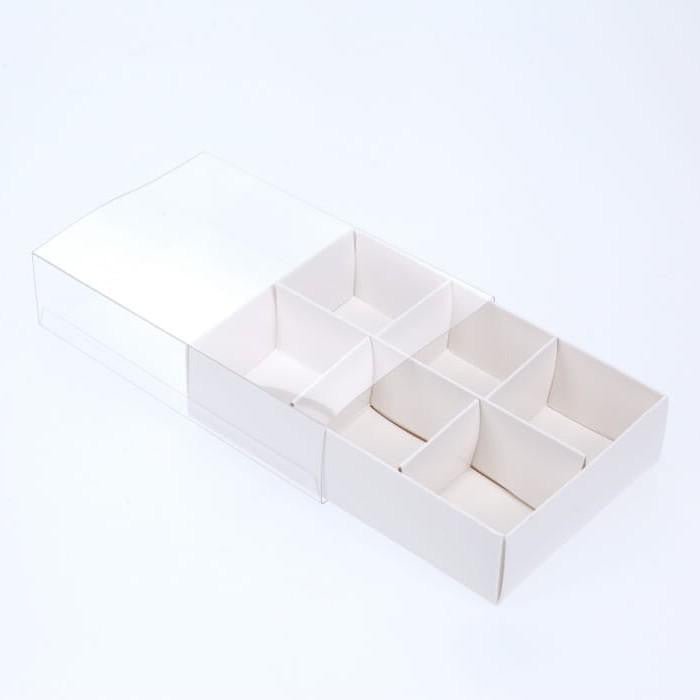 10 Pack of White Card Chocolate Sweet Soap Product Reatail Gift Box - 6 Bay Compartments - Clear Slide On Lid - 12x8x3cm Payday Deals