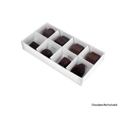 10 Pack of White Card Chocolate Sweet Soap Product Reatail Gift Box - 8 bay 3cm Compartments - Clear Slide On Lid - 16x8x3cm Payday Deals