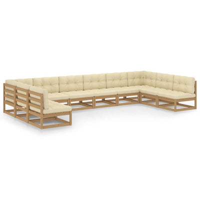10 Piece Garden Lounge Set&Cushions Honey Brown Solid Pinewood Payday Deals