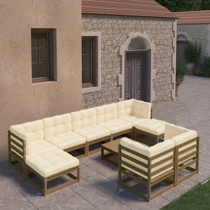 10 Piece Garden Lounge Set&Cushions Honey Brown Solid Pinewood Payday Deals