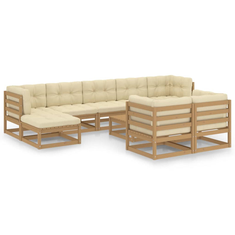 10 Piece Garden Lounge Set&Cushions Honey Brown Solid Pinewood Payday Deals