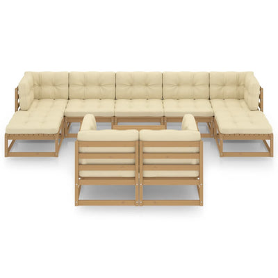 10 Piece Garden Lounge Set&Cushions Honey Brown Solid Pinewood Payday Deals