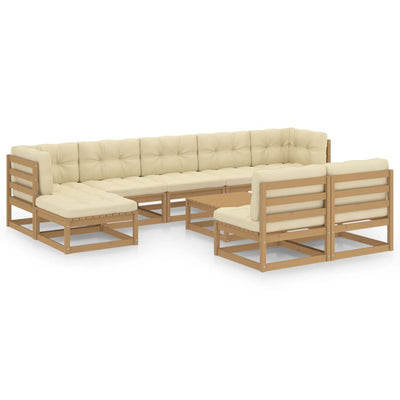 10 Piece Garden Lounge Set&Cushions Honey Brown Solid Pinewood Payday Deals
