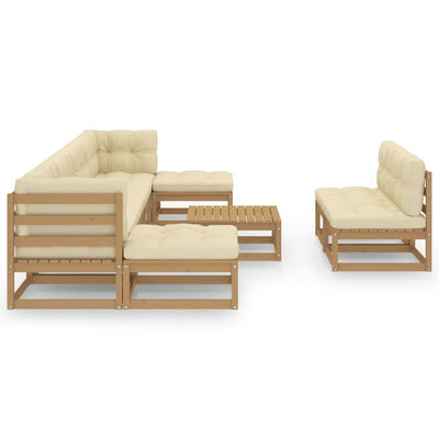 10 Piece Garden Lounge Set&Cushions Honey Brown Solid Pinewood Payday Deals