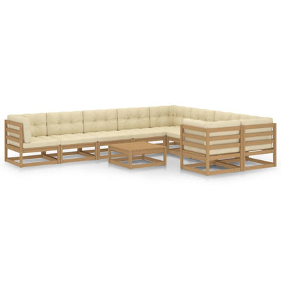 10 Piece Garden Lounge Set&Cushions Honey Brown Solid Pinewood Payday Deals