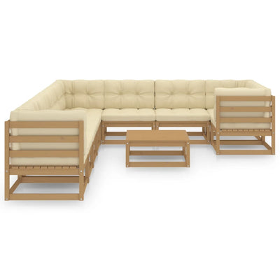 10 Piece Garden Lounge Set&Cushions Honey Brown Solid Pinewood Payday Deals