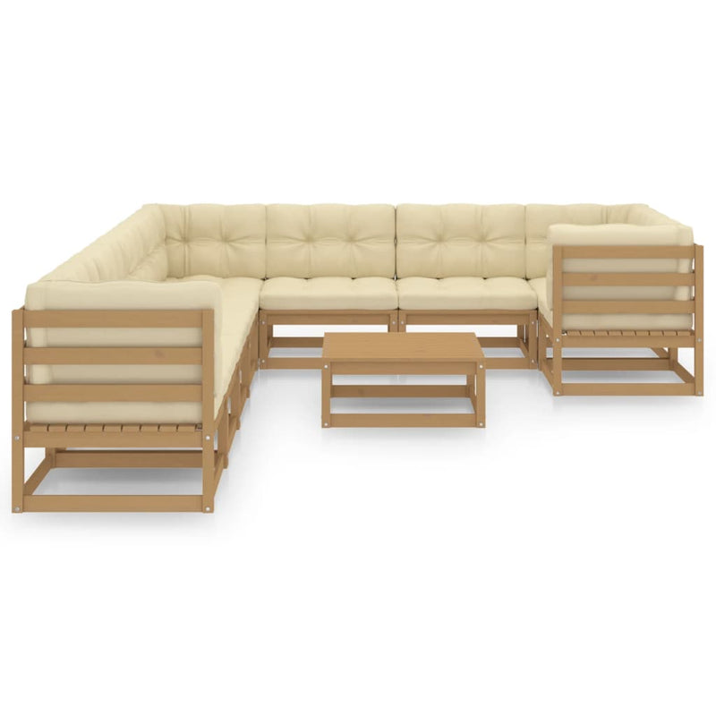 10 Piece Garden Lounge Set&Cushions Honey Brown Solid Pinewood Payday Deals