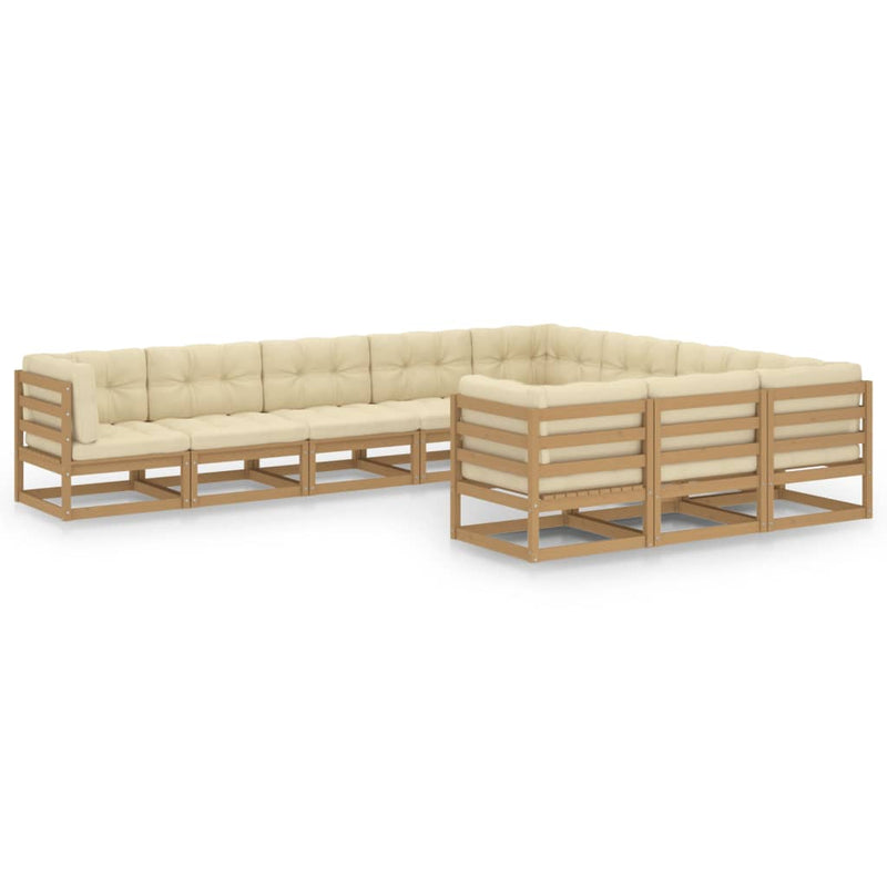 10 Piece Garden Lounge Set&Cushions Honey Brown Solid Pinewood Payday Deals