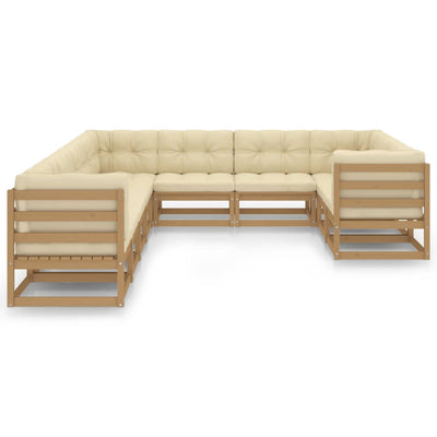 10 Piece Garden Lounge Set&Cushions Honey Brown Solid Pinewood Payday Deals