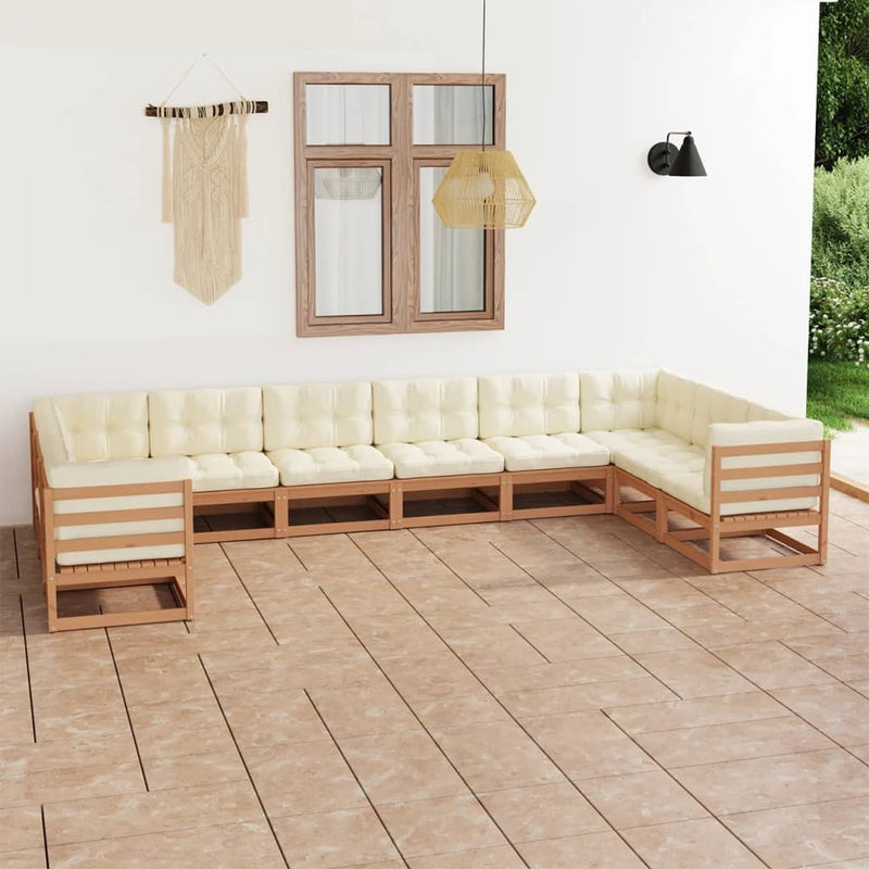 10 Piece Garden Lounge Set&Cushions Honey Brown Solid Pinewood Payday Deals