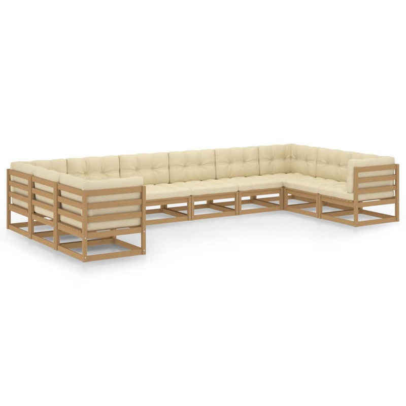 10 Piece Garden Lounge Set&Cushions Honey Brown Solid Pinewood Payday Deals