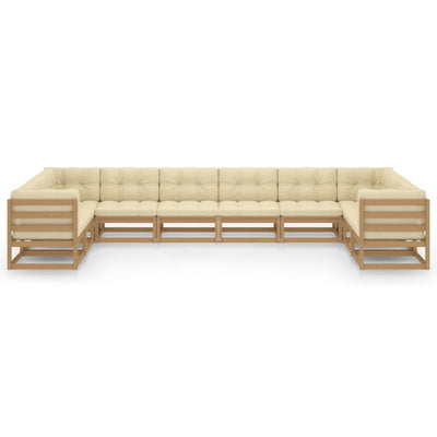10 Piece Garden Lounge Set&Cushions Honey Brown Solid Pinewood Payday Deals
