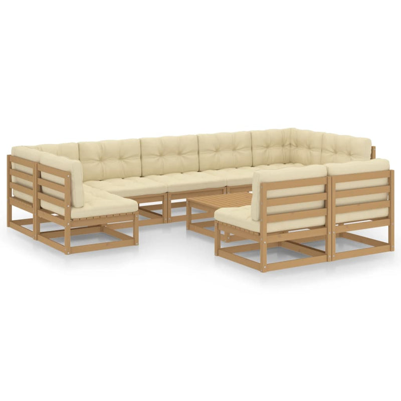 10 Piece Garden Lounge Set&Cushions Honey Brown Solid Pinewood Payday Deals
