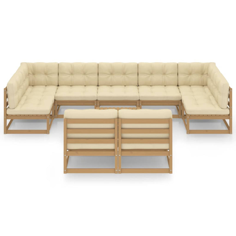 10 Piece Garden Lounge Set&Cushions Honey Brown Solid Pinewood Payday Deals