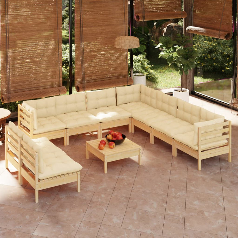 10 Piece Garden Lounge Set with Cream Cushions Solid Pinewood Payday Deals