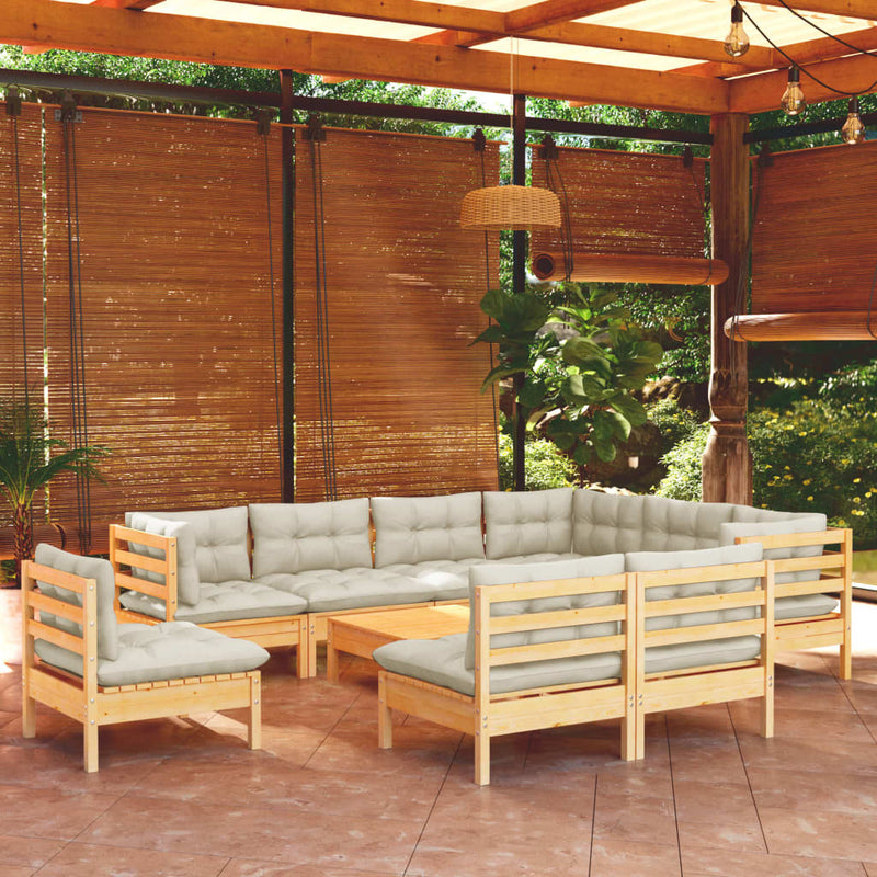 10 Piece Garden Lounge Set with Cream Cushions Solid Pinewood Payday Deals