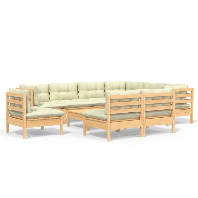 10 Piece Garden Lounge Set with Cream Cushions Solid Pinewood Payday Deals