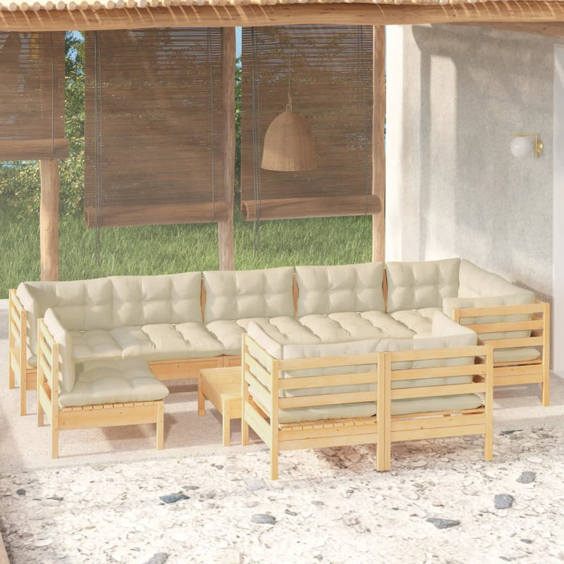 10 Piece Garden Lounge Set with Cream Cushions Solid Pinewood Payday Deals