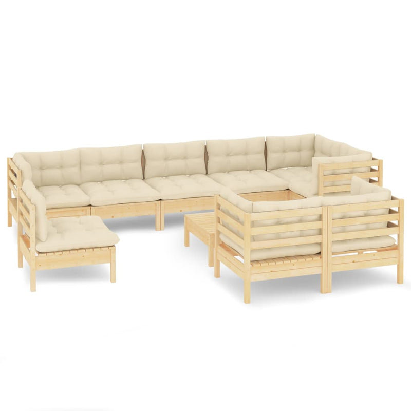 10 Piece Garden Lounge Set with Cream Cushions Solid Pinewood Payday Deals