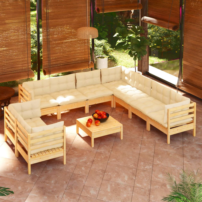 10 Piece Garden Lounge Set with Cream Cushions Solid Pinewood Payday Deals
