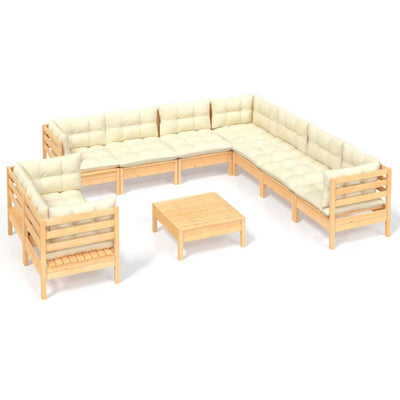 10 Piece Garden Lounge Set with Cream Cushions Solid Pinewood Payday Deals
