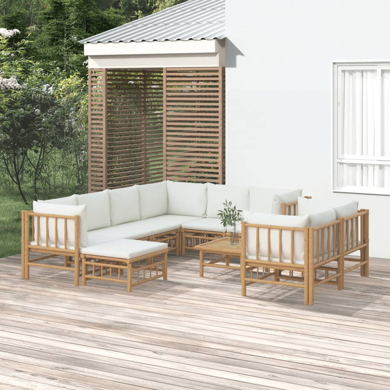 10 Piece Garden Lounge Set with Cream White Cushions  Bamboo Payday Deals
