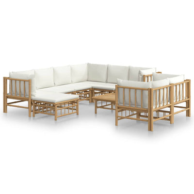 10 Piece Garden Lounge Set with Cream White Cushions  Bamboo Payday Deals