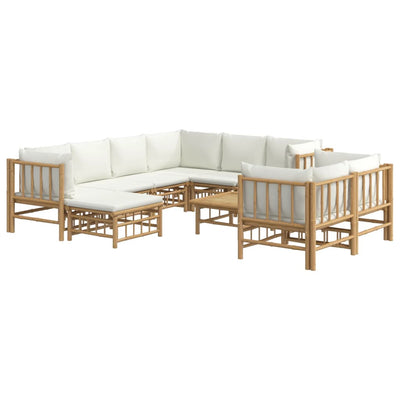 10 Piece Garden Lounge Set with Cream White Cushions  Bamboo Payday Deals