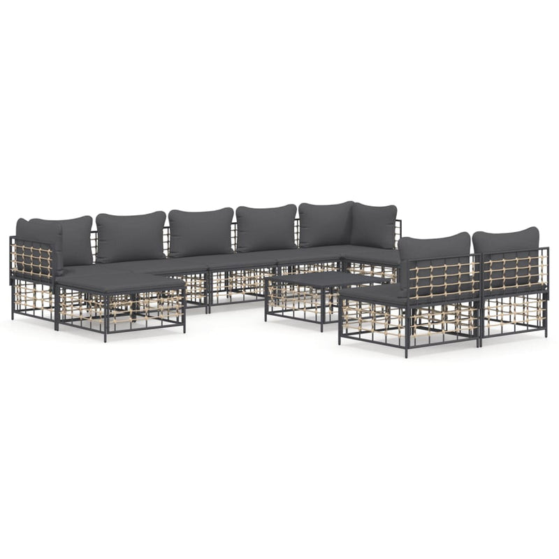 10 Piece Garden Lounge Set with Cushions Anthracite Poly Rattan Payday Deals