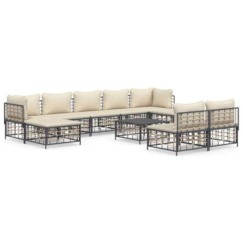 10 Piece Garden Lounge Set with Cushions Anthracite Poly Rattan Payday Deals