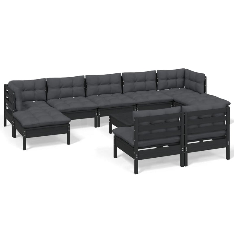 10 Piece Garden Lounge Set with Cushions Black Pinewood Payday Deals