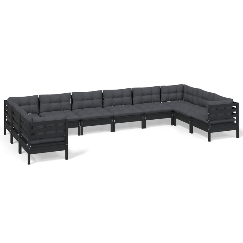 10 Piece Garden Lounge Set with Cushions Black Pinewood Payday Deals