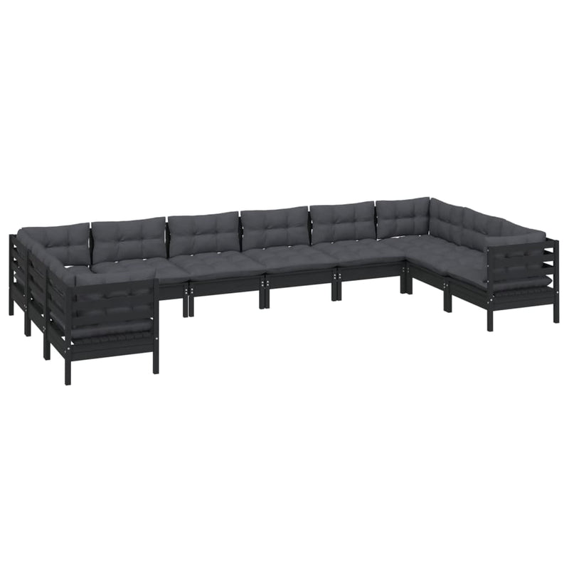 10 Piece Garden Lounge Set with Cushions Black Pinewood Payday Deals