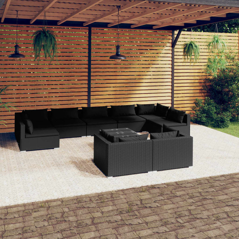 10 Piece Garden Lounge Set with Cushions Black Poly Rattan Payday Deals