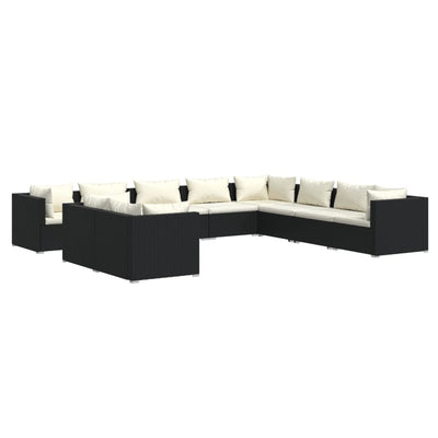 10 Piece Garden Lounge Set with Cushions Black Poly Rattan Payday Deals