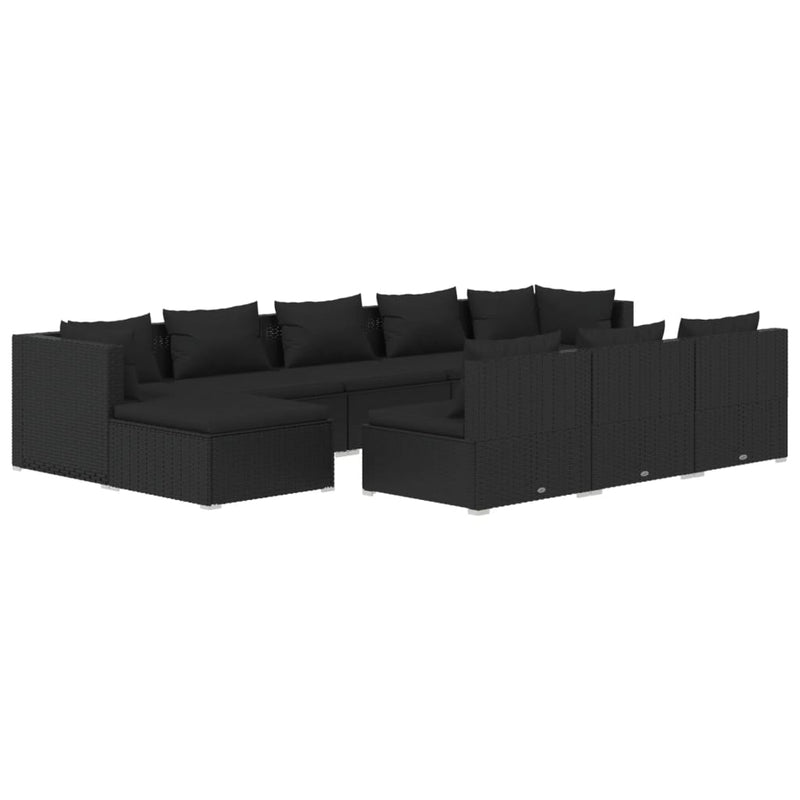 10 Piece Garden Lounge Set with Cushions Black Poly Rattan Payday Deals