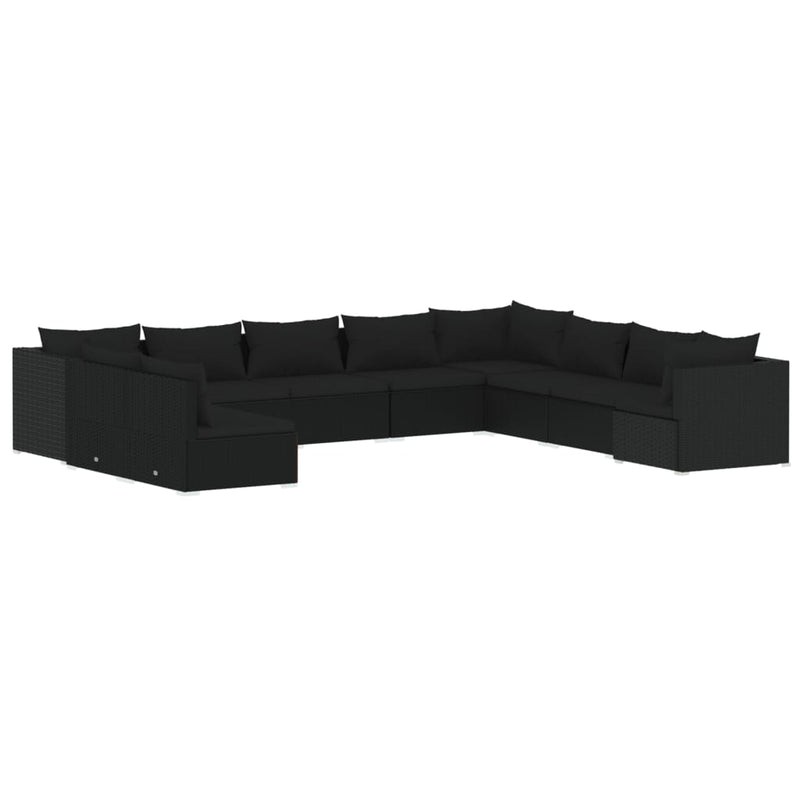 10 Piece Garden Lounge Set with Cushions Black Poly Rattan Payday Deals