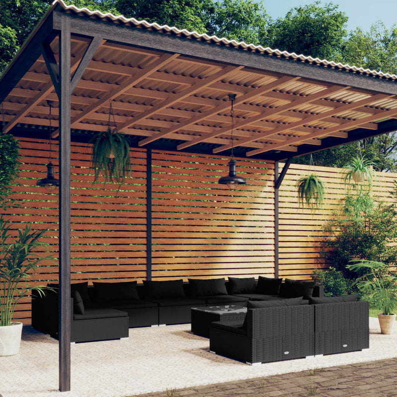 10 Piece Garden Lounge Set with Cushions Black Poly Rattan Payday Deals