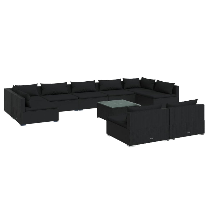 10 Piece Garden Lounge Set with Cushions Black Poly Rattan Payday Deals